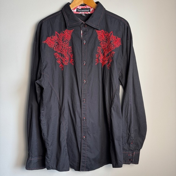Victorious Men's Embroidered Button Up Shirt Sequins Black 3XL Western Flare - Picture 2 of 15